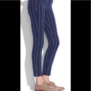 Madewell Mid Rise Navy Blue White Woven Stitched Skinny Pants Size 4